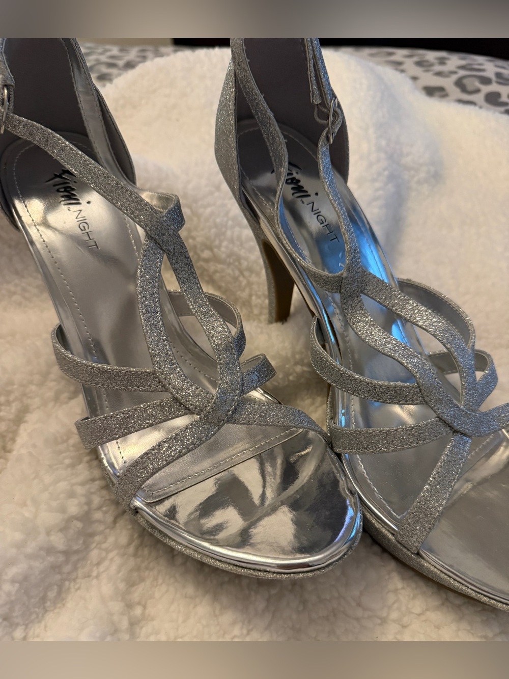 Fiona night size 12 Sparkle Silver Strappy High-Heel Sandals